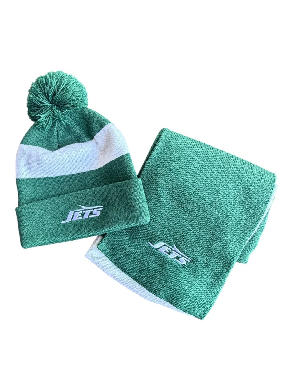 New York Jets NFL Ultra Game Pom Beanie & Scarf Set Winter Knit Fan Gear